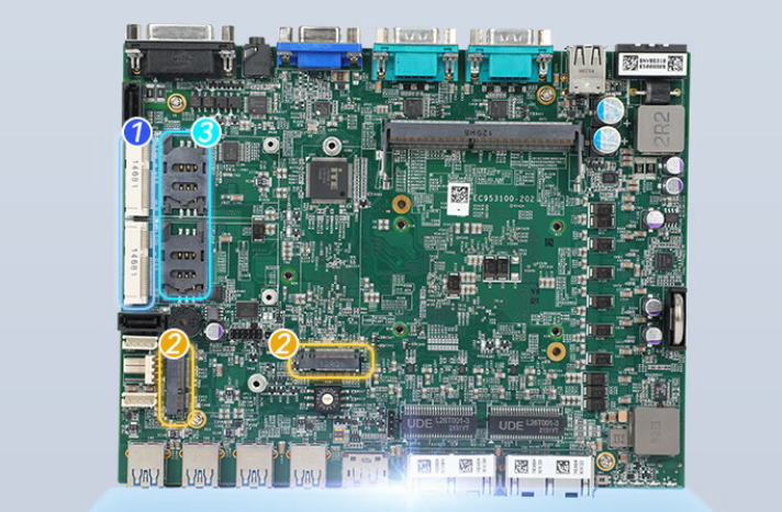 本機配置了2個全長的miniPCIe槽,內置SIM卡。可以同時支持WiFi模塊,4G模塊,mSATA硬盤。 本機配置了2個全長的miniPCIe槽,內置SIM卡。可以同時支持WiFi模塊,4G模塊,mSATA硬盤。